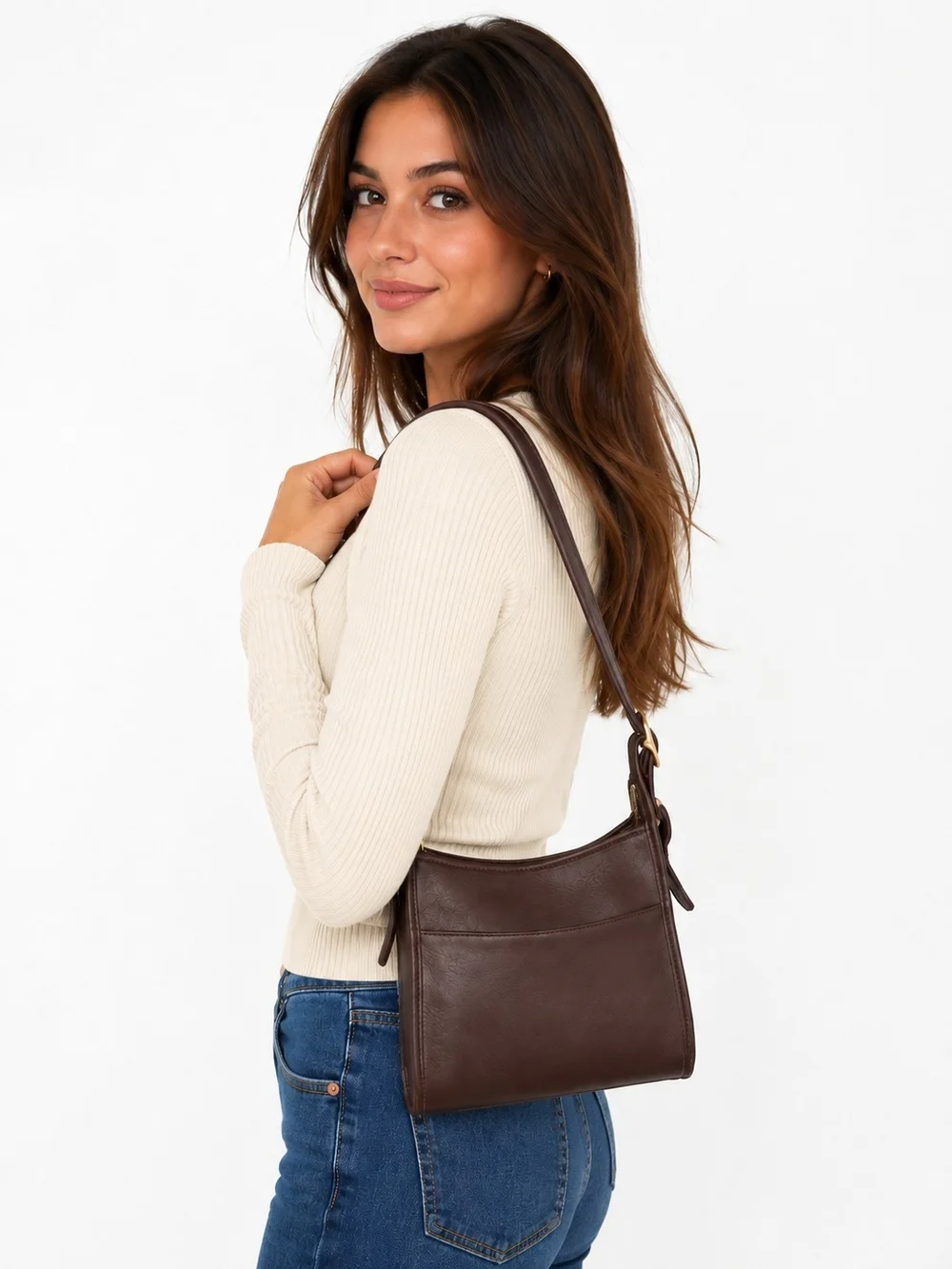 Vintage Coach Small Legacy Zip Leather Mahogany Shoulder Bag with Brass Hardware